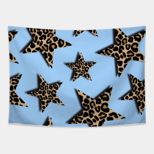 Leopard Print, Stars, on Blue Tapestry