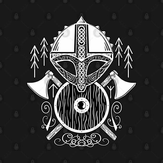 Viking Helm with Axes and shield by NateArtDesign