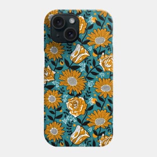 Bold Summer Flowers on Aqua Blue Phone Case
