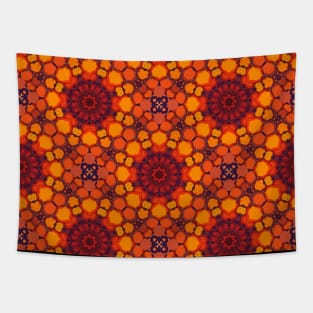Intense Red-Orange Sunburst Flower Looking Pattern - WelshDesignsTP005 Tapestry