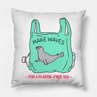 Make Waves for a Plastic-Free Sea Ocean Conservation Pillow