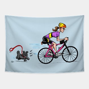 Doggy Chasing Bicycle Lady Tapestry