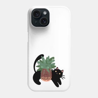 The Black Cat with its Plant | Cute Handmade Illustrations | By Atelier Serakara Phone Case