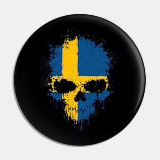 Chaotic Swedish Flag Splatter Skull Pin