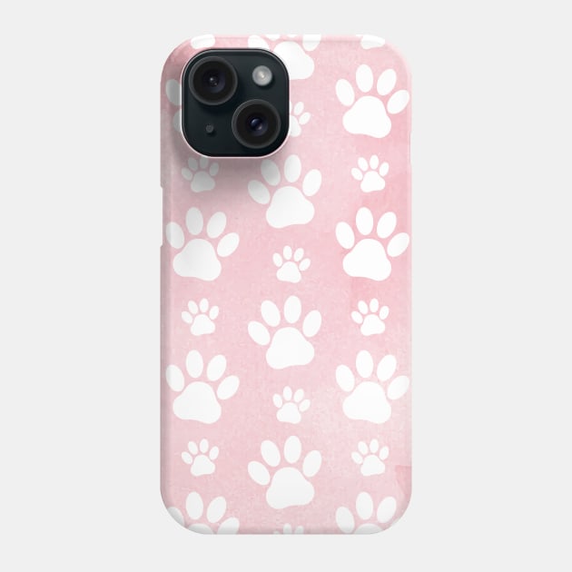 Pattern Of Paws, White Paws, Watercolors, Pink Phone Case by Jelena Dunčević