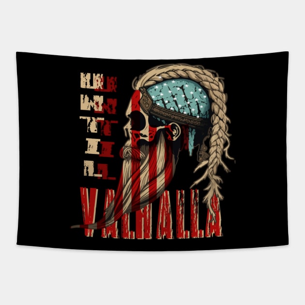 Until Valhalla US Flag Viking Vintage Norse Til Valhalla Tapestry by JammyPants