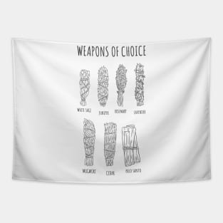 WITCHCRAFT WICCA DESIGN: SMUDGE STICK WEAPONS OF CHOICE Tapestry