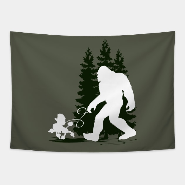 Bigfoot Walking Dog Poodles Tapestry by Tesszero