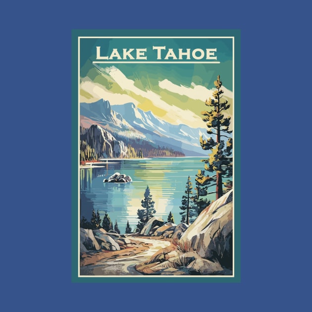 Lake Tahoe National Park Vintage Travel Poster by GreenMary Design