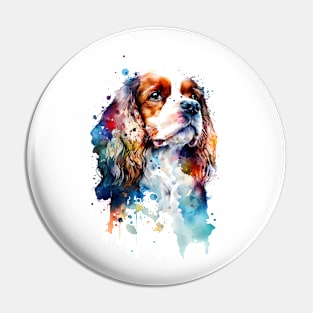 Rainbow Cavalier King Charles Spaniel Watercolor Art Pin