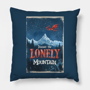 Discover the Lonely Mountain - Vintage Travel Poster - Fantasy Pillow