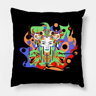 technology woman in the future of design ecopop surreal abstract art Pillow