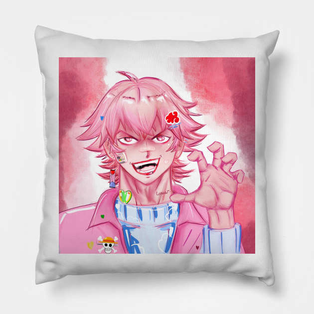 hands and pink ecopop post punk anime boy art Pillow by jorge_lebeau