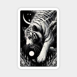 Monochromatic Tiger Diving Underwater At Night Magnet