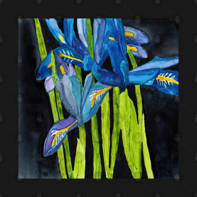 Wild Dwarf Irises Watercolor on Yupo by ConniSchaf