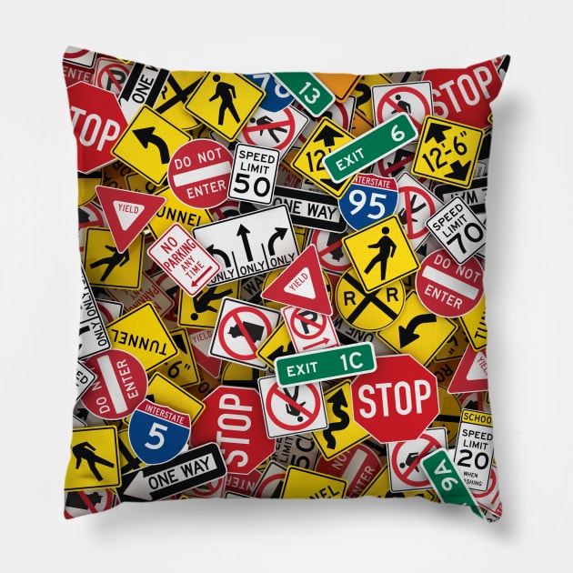 US Road Signs Driving Instructor Pillow by vintagetreasure