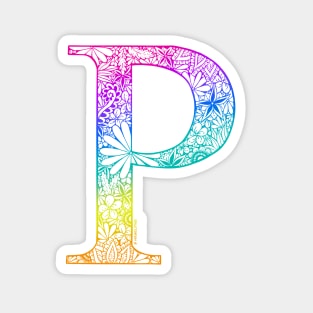 Floral Letter Capital P Rainbow Magnet