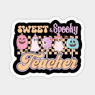 Sweet And Spooky Pink Groovy Halloween Teacher Magnet