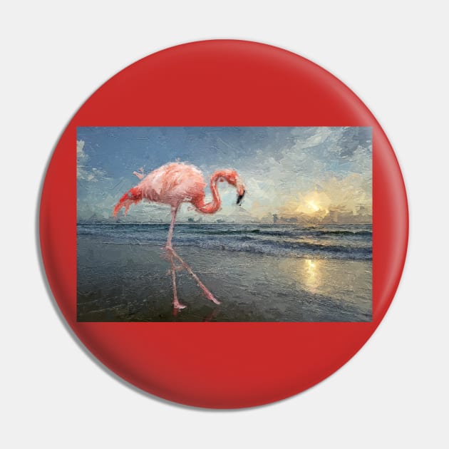 Flamingo on the Beach Pin by Custom Autos