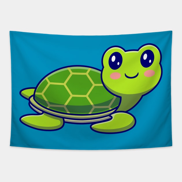 Cute Happy Turtle Swimming Cartoon Tapestry by Catalyst Labs