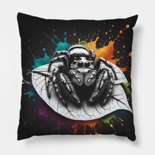 Monochromatic Jumping Spider With Colorful Splash Pillow