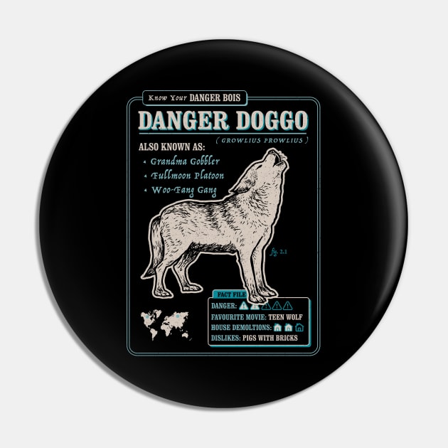 Funny Wolf Fact File - Danger Doggo Pin by dumbshirts