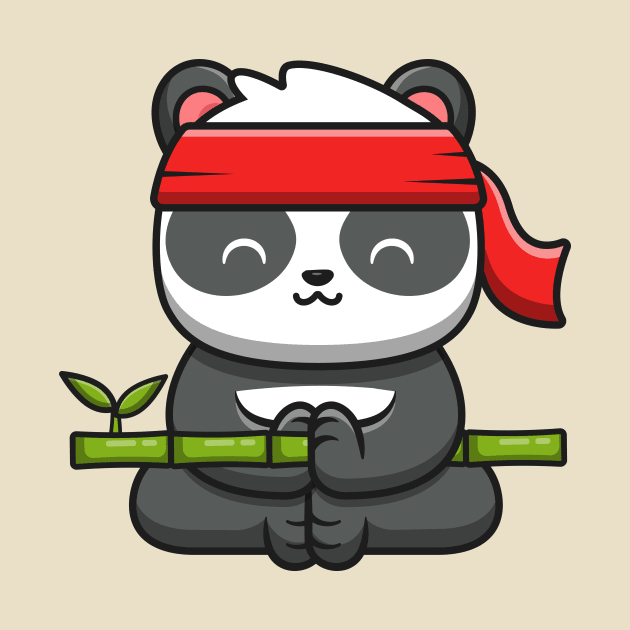 Cute Panda Kung Fu Meditation Holding Bamboo by Catalyst Labs