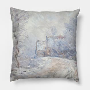 L'entree de Giverny Sous la Neige by Claude Monet Pillow