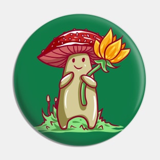 Mushie Gift - Cartoon Cute Mushroom Character Drawing Illustration Pin