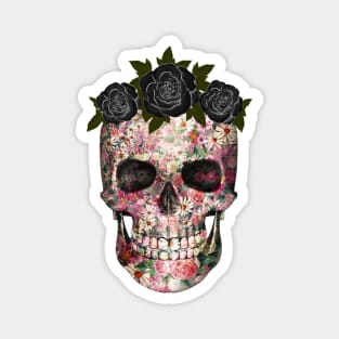 Floral skull with black roses crown Magnet