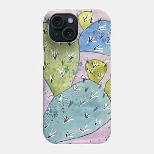 cactus Art picture painted watercolor blue Phone Case