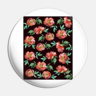 Peonies Flowers Watercolor Ink Cute dark red Pin