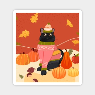 Cozy Cat Autumn Magnet