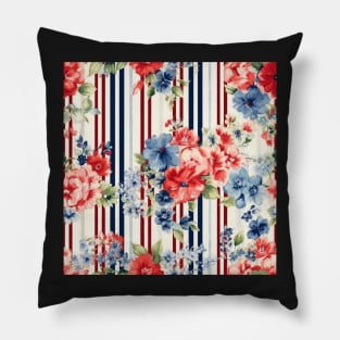 Red White and Blue Patriotic Shabby Floral Pillow