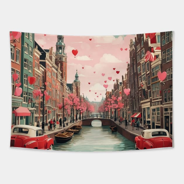 Amsterdam Valentine's Day Vintage Poster Tourism Tapestry by TravelersGems