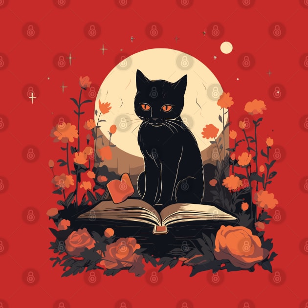 Floral Black Cat And Book Catshirt by VisionDesigner