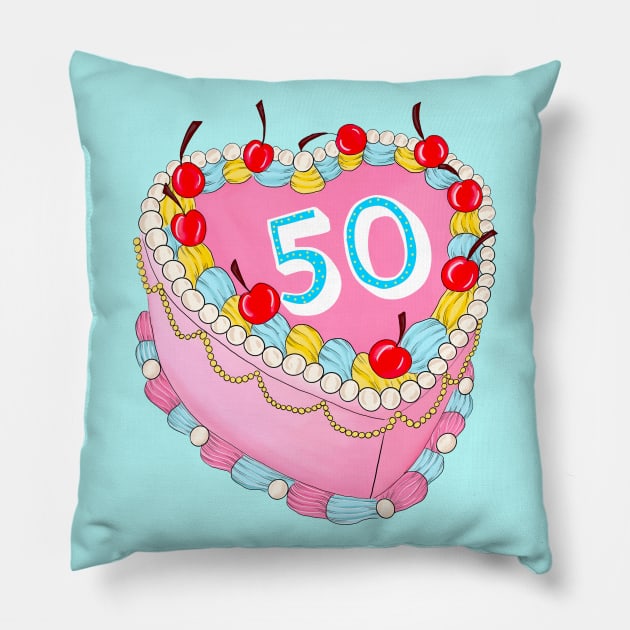 50th Birthday cake Pillow by Poppy and Mabel