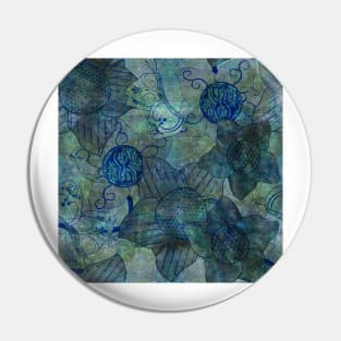 mottled green and blue floral with butterflies pattern Pin