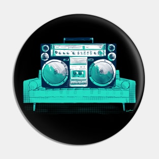 Big Boom Box on Couch – Retro Hip Hop Pin