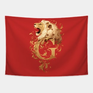 A Golden Lion and the Letter G - Fantasy Tapestry