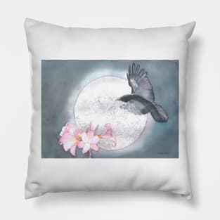 Midnight Raven, watercolor painting Pillow