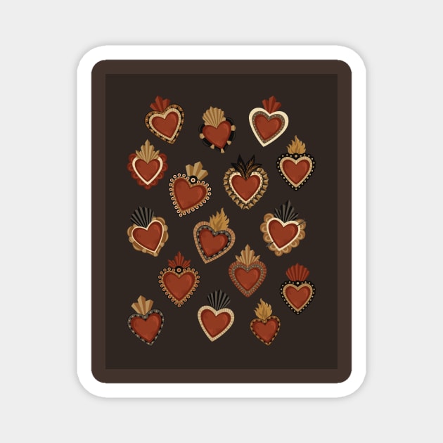 Vintage Mexican Sacred Hearts Pattern by Akbaly Magnet by Akbaly