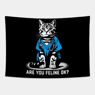 Are You Feline OK? Retro Cat Nurse Gifts Nurse Week Gifts Funny Nurse Tapestry