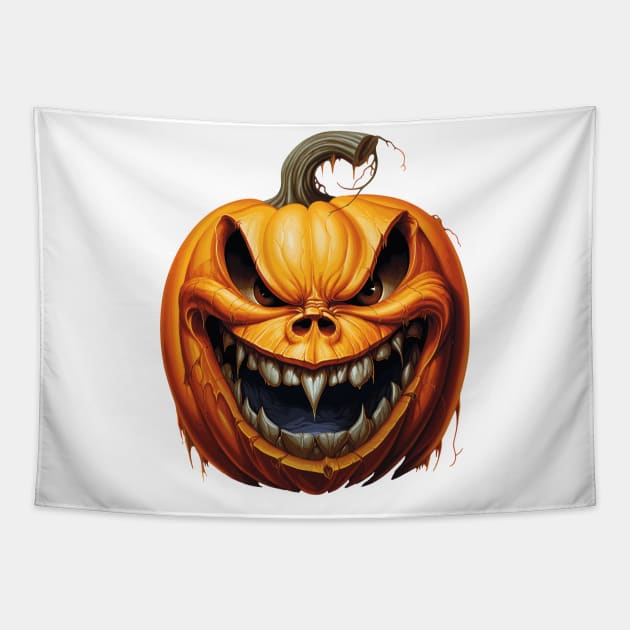 Creepy Halloween Pumpkin Tapestry by Retroprints