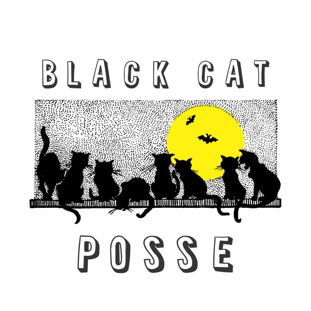 Halloween Superstition Black Cat Posse with Bats by AHBRAIN