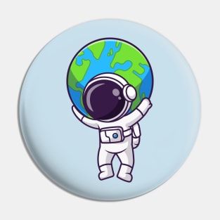 Cute Astronaut Bring Earth In Space Cartoon Pin