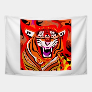 the asian giant tiger in ecopop red flame pattern Tapestry