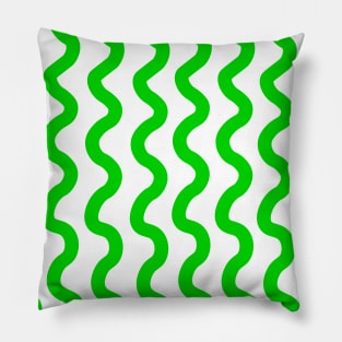 Green vertical wavy curly lines pattern Pillow