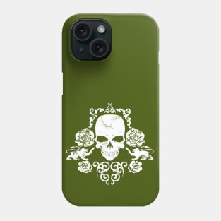 White Skull and Roses Distressed Vintage Style Design Phone Case