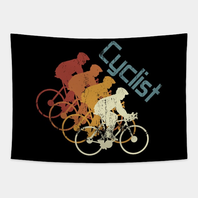 Retro cyclist sunset Tapestry by GreenOptix